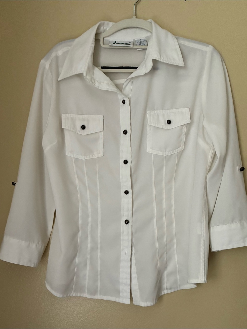 Women’s White Button-Front Blouse with 3/4 Sleeves